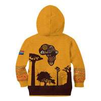 Tribal Africa Heritage with South Africa Flag Kid Hoodie Wildlife Silhouettes in Earthy Yellow and Brown