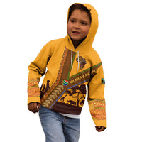 Tribal Africa Heritage with South Africa Flag Kid Hoodie Wildlife Silhouettes in Earthy Yellow and Brown