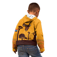 Tribal Africa Heritage with South Africa Flag Kid Hoodie Wildlife Silhouettes in Earthy Yellow and Brown