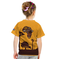 Tribal Africa Heritage with South Africa Flag Kid T Shirt Wildlife Silhouettes in Earthy Yellow and Brown