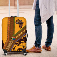 Tribal Africa Heritage with South Africa Flag Luggage Cover Wildlife Silhouettes in Earthy Yellow and Brown