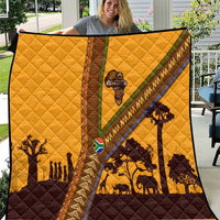 Tribal Africa Heritage with South Africa Flag Quilt Wildlife Silhouettes in Earthy Yellow and Brown
