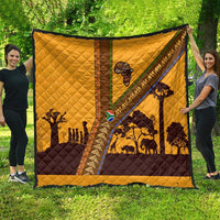 Tribal Africa Heritage with South Africa Flag Quilt Wildlife Silhouettes in Earthy Yellow and Brown