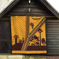 Tribal Africa Heritage with South Africa Flag Quilt Wildlife Silhouettes in Earthy Yellow and Brown