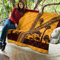 Tribal Africa Heritage with South Africa Flag Quilt Wildlife Silhouettes in Earthy Yellow and Brown