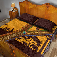 Tribal Africa Heritage with South Africa Flag Quilt Bed Set Wildlife Silhouettes in Earthy Yellow and Brown