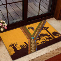 Tribal Africa Heritage with South Africa Flag Rubber Doormat Wildlife Silhouettes in Earthy Yellow and Brown