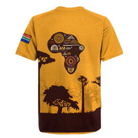 Tribal Africa Heritage with South Africa Flag Rugby Jersey Wildlife Silhouettes in Earthy Yellow and Brown