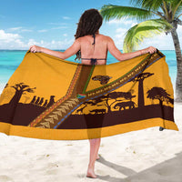 Tribal Africa Heritage with South Africa Flag Sarong Wildlife Silhouettes in Earthy Yellow and Brown
