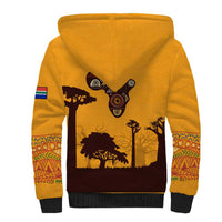 Tribal Africa Heritage with South Africa Flag Sherpa Hoodie Wildlife Silhouettes in Earthy Yellow and Brown