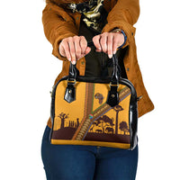 Tribal Africa Heritage with South Africa Flag Shoulder Handbag Wildlife Silhouettes in Earthy Yellow and Brown