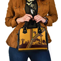 Tribal Africa Heritage with South Africa Flag Shoulder Handbag Wildlife Silhouettes in Earthy Yellow and Brown