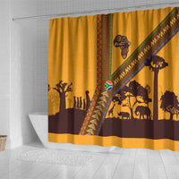 Tribal Africa Heritage with South Africa Flag Shower Curtain Wildlife Silhouettes in Earthy Yellow and Brown