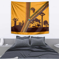Tribal Africa Heritage with South Africa Flag Tapestry Wildlife Silhouettes in Earthy Yellow and Brown