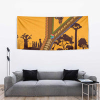 Tribal Africa Heritage with South Africa Flag Tapestry Wildlife Silhouettes in Earthy Yellow and Brown