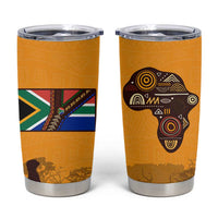 Tribal Africa Heritage with South Africa Flag Tumbler Cup Wildlife Silhouettes in Earthy Yellow and Brown