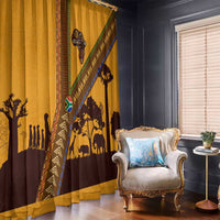 Tribal Africa Heritage with South Africa Flag Window Curtain Wildlife Silhouettes in Earthy Yellow and Brown