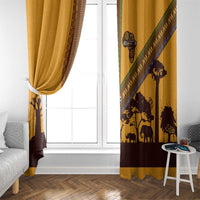 Tribal Africa Heritage with South Africa Flag Window Curtain Wildlife Silhouettes in Earthy Yellow and Brown