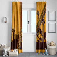 Tribal Africa Heritage with South Africa Flag Window Curtain Wildlife Silhouettes in Earthy Yellow and Brown