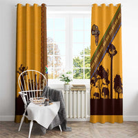 Tribal Africa Heritage with South Africa Flag Window Curtain Wildlife Silhouettes in Earthy Yellow and Brown
