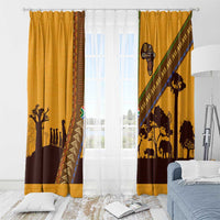 Tribal Africa Heritage with South Africa Flag Window Curtain Wildlife Silhouettes in Earthy Yellow and Brown