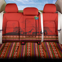 South Africa Wildlife Back Car Seat Cover Tribal Pattern with National Flag and Safari Silhouettes