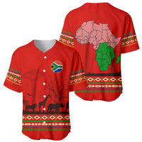 South Africa Wildlife Baseball Jersey Tribal Pattern with National Flag and Safari Silhouettes