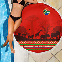 South Africa Wildlife Beach Blanket Tribal Pattern with National Flag and Safari Silhouettes