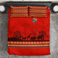 South Africa Wildlife Bedding Set Tribal Pattern with National Flag and Safari Silhouettes
