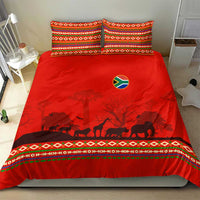 South Africa Wildlife Bedding Set Tribal Pattern with National Flag and Safari Silhouettes