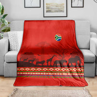 South Africa Wildlife Blanket Tribal Pattern with National Flag and Safari Silhouettes