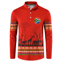 South Africa Wildlife Button Sweatshirt Tribal Pattern with National Flag and Safari Silhouettes
