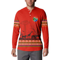 South Africa Wildlife Button Sweatshirt Tribal Pattern with National Flag and Safari Silhouettes
