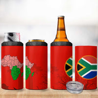 South Africa Wildlife 4 in 1 Can Cooler Tumbler Tribal Pattern with National Flag and Safari Silhouettes