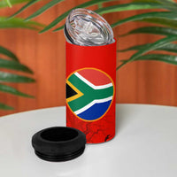 South Africa Wildlife 4 in 1 Can Cooler Tumbler Tribal Pattern with National Flag and Safari Silhouettes