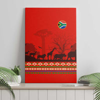 South Africa Wildlife Canvas Wall Art Tribal Pattern with National Flag and Safari Silhouettes