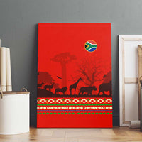 South Africa Wildlife Canvas Wall Art Tribal Pattern with National Flag and Safari Silhouettes