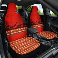 South Africa Wildlife Car Seat Cover Tribal Pattern with National Flag and Safari Silhouettes