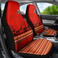 South Africa Wildlife Car Seat Cover Tribal Pattern with National Flag and Safari Silhouettes