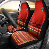 South Africa Wildlife Car Seat Cover Tribal Pattern with National Flag and Safari Silhouettes