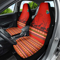 South Africa Wildlife Car Seat Cover Tribal Pattern with National Flag and Safari Silhouettes