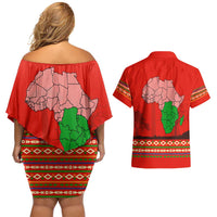 South Africa Wildlife Couples Matching Off Shoulder Short Dress and Hawaiian Shirt Tribal Pattern with National Flag and Safari Silhouettes
