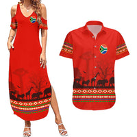 South Africa Wildlife Couples Matching Summer Maxi Dress and Hawaiian Shirt Tribal Pattern with National Flag and Safari Silhouettes