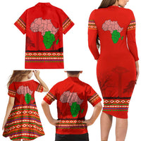 South Africa Wildlife Family Matching Long Sleeve Bodycon Dress and Hawaiian Shirt Tribal Pattern with National Flag and Safari Silhouettes