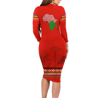 South Africa Wildlife Family Matching Long Sleeve Bodycon Dress and Hawaiian Shirt Tribal Pattern with National Flag and Safari Silhouettes
