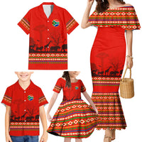 South Africa Wildlife Family Matching Mermaid Dress and Hawaiian Shirt Tribal Pattern with National Flag and Safari Silhouettes