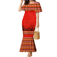 South Africa Wildlife Family Matching Mermaid Dress and Hawaiian Shirt Tribal Pattern with National Flag and Safari Silhouettes