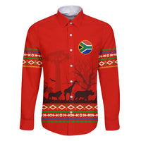 South Africa Wildlife Family Matching Puletasi and Hawaiian Shirt Tribal Pattern with National Flag and Safari Silhouettes