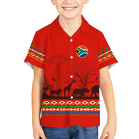 South Africa Wildlife Family Matching Puletasi and Hawaiian Shirt Tribal Pattern with National Flag and Safari Silhouettes