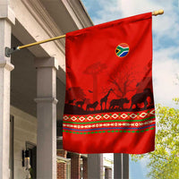 South Africa Wildlife Garden Flag Tribal Pattern with National Flag and Safari Silhouettes